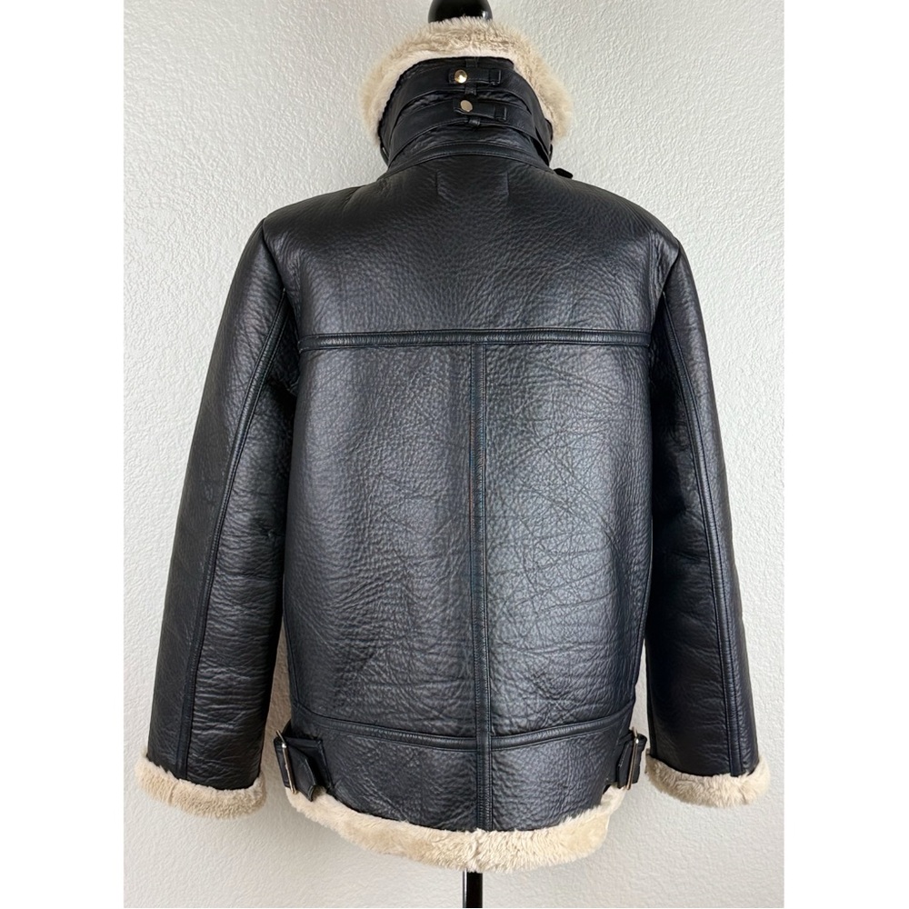 Zara Black Faux Leather Shearling Lined Aviator Jacket - Picture 7 of 12